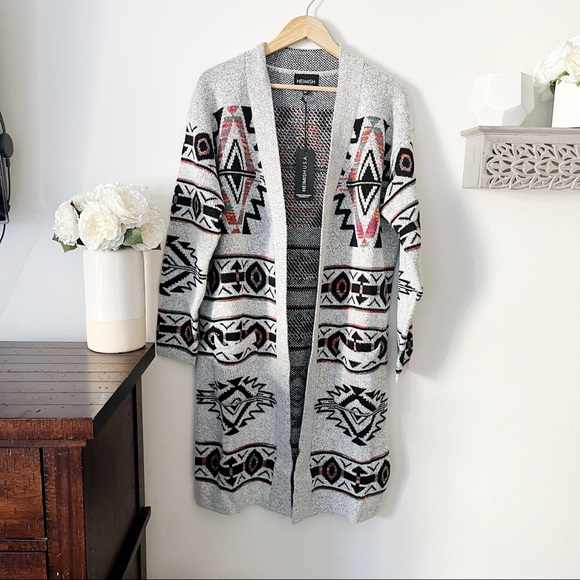 Heimish USA Sweaters - Heimish USA Plus Aztec pattern open cardigan duster sweater grey PLUS one size